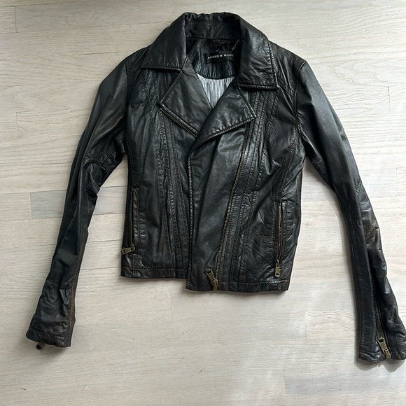 Andrew Marc brown Leather Jacket size XS - Picture 1 of 7